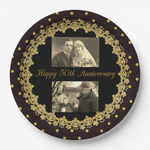 50e Jubileum zwart-wit en gouden persoonlijk Bord