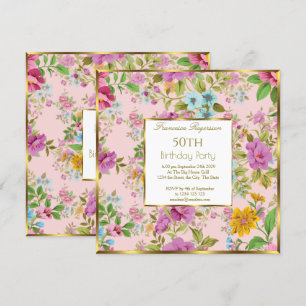 50e kleurrijke roze Floral Garden Birthday Party Kaart