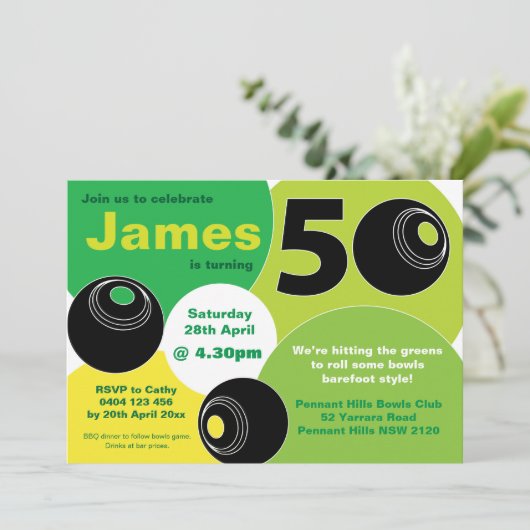 50e Lawn Bowls Barefoot Bowling Verjaardag Kaart (Staand voorkant)