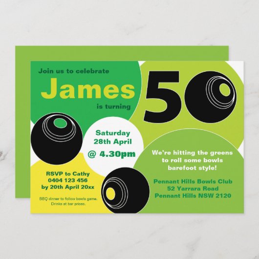 50e Lawn Bowls Barefoot Bowling Verjaardag Kaart (Voorkant / Achterkant)