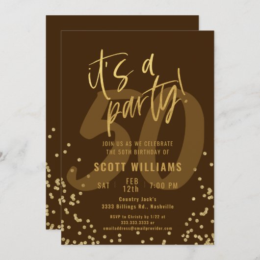 50e Leuk Donker Tan en Goud Verjaardagsfeest Kaart (Voorkant / Achterkant)