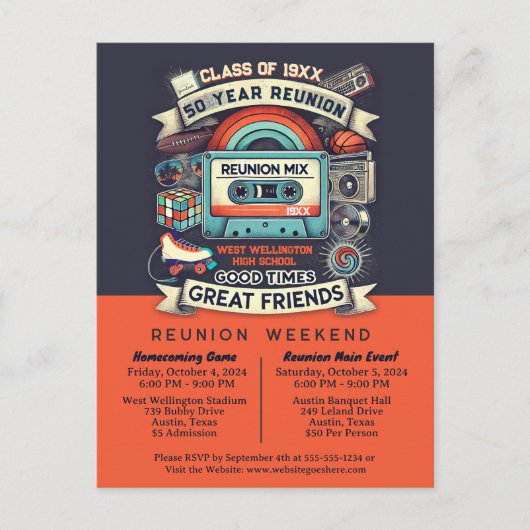 50e middelbare school reünie retro throwback briefkaart (Voorkant)