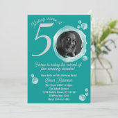 50e Ocean Blauwgroen Bubbles Verjaardagsfeest Uitn Kaart (Staand voorkant)