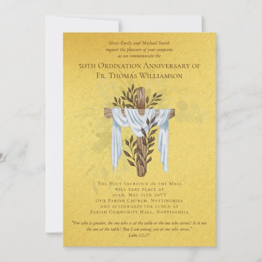 50e Ordination Jubileum Invitation Golden Kaart (Voorkant)
