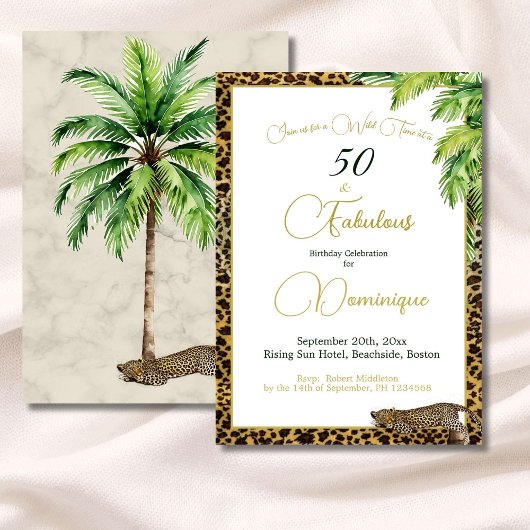 50e Palm Leopard Print Wild Verjaardag Kaart