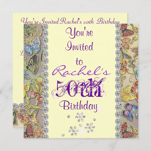 50E PURPLE BULLETIFLY ANNIVERSAIRE Invitation BLIN (Devant / Derrière)