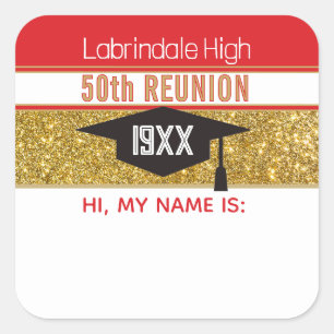 50e réunion ! Autocollant de badge personnalisé av