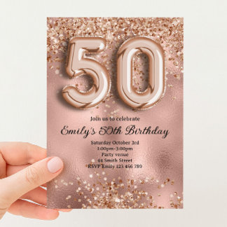 50e Roze Gouden Glitter Verjaardag Kaart