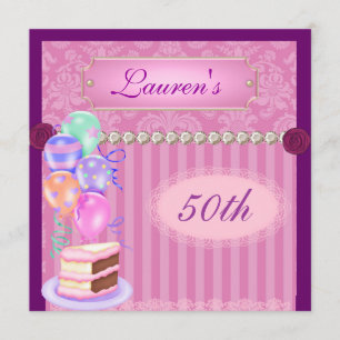 50e roze verjaardagPopular Damask Invitation Kaart