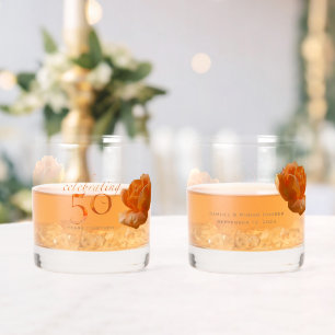 50e trouwdag aanpassen perzik roos cadeau whisky glas