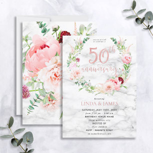 50e trouwdag Elegante roze gouden bloemen Kaart