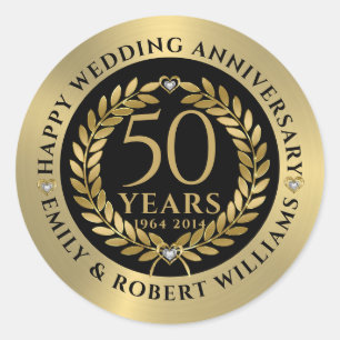 50e trouwdag Gold laurel met diner Ronde Sticker
