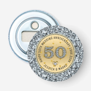 50e trouwdag goud en witte diamanten button flesopener