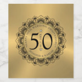 50e trouwdag zwarte kant & goud wijn etiket (Enkel label)