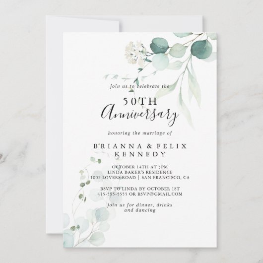 50e trouwjubileum Summer Green Eucalyptus Kaart (Voorkant)