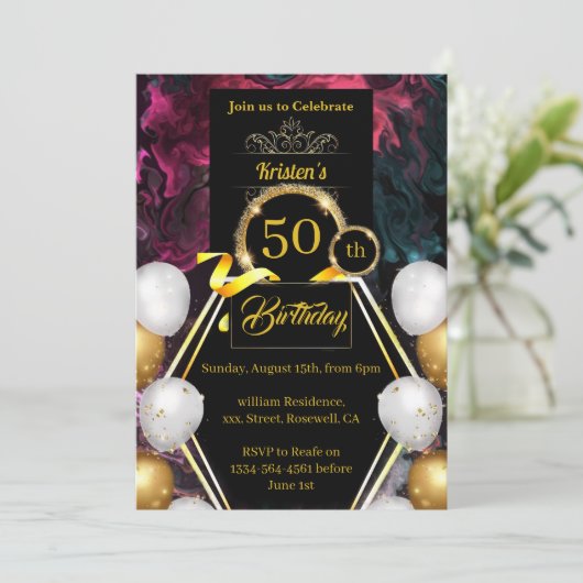 50e uitnodiging van de verjaardag (Staand voorkant)