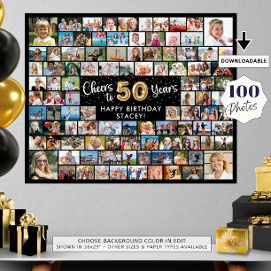 50e Verjaardag 100 Foto's Zwart Goud Proost Op Het Poster