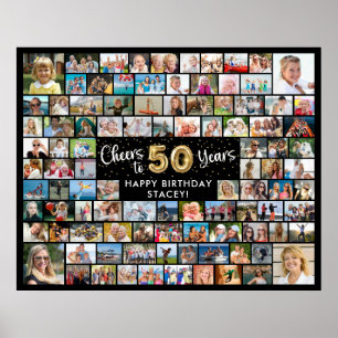 50e Verjaardag 100 Foto's Zwart Goud Proost Op Het Poster