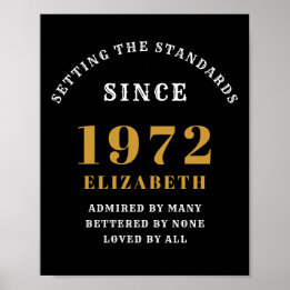 50e verjaardag 1972 Elegant Black Gold Chic Poster