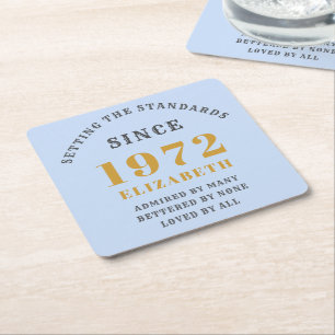 50e verjaardag 1972 Elegant Gold Blue Grey Vierkante Kartonnen Onderzetter
