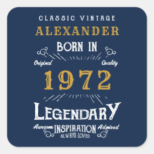 50e verjaardag 1972 Voeg de naam Legendary Blue Go Vierkante Sticker