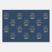 50e verjaardag 1973 Blue Gold Add Name Inpakpapier Vel (Voorkant 2)