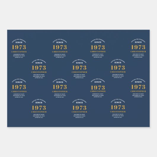 50e verjaardag 1973 Blue Gold Add Name Inpakpapier Vel (Voorkant 2)