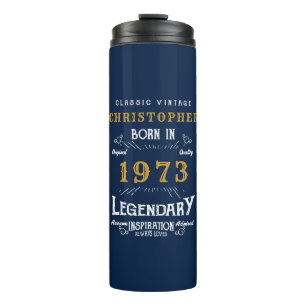 50e verjaardag 1973 Legendary Blue Gold Add Name Thermosbeker