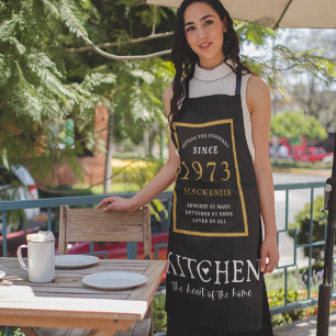 50e verjaardag 1973 Naam Elegant Black Gold Chic Schort