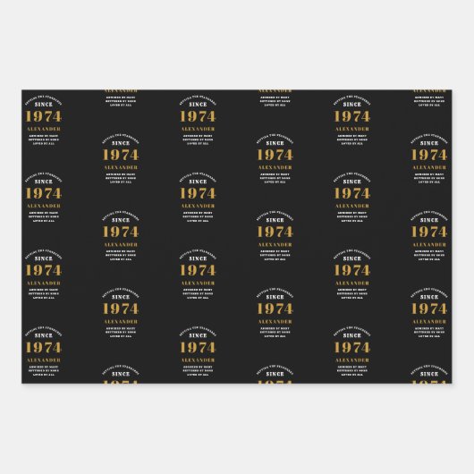 50e verjaardag 1974 Zwart Goud Chique Elegant Inpakpapier Vel (Voorkant)