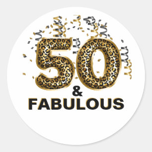 50e verjaardag 50 en de Fabulous Leopard Print  Ronde Sticker
