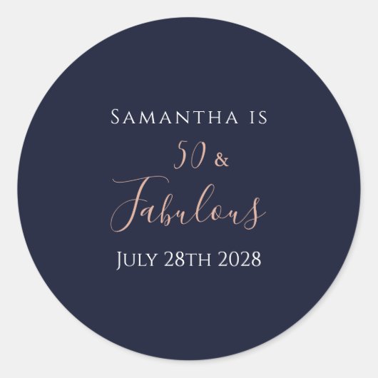 50e Verjaardag 50 en Fabulous Navy Roos Gold Ronde Sticker (Voorkant)