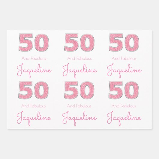 50e verjaardag 50 en verbluffend meisje roze glitt inpakpapier vel (Voorkant 3)