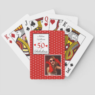 50e verjaardag 50 & Fabulous Custom Red White Stip Pokerkaarten