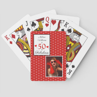 50e verjaardag 50 & Fabulous Custom Red White Stip Pokerkaarten