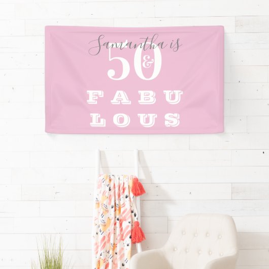50e verjaardag 50 fabulous Pink Grey Birthday Part Spandoek (Insitu)