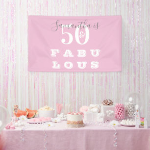 50e verjaardag 50 fabulous Pink Grey Birthday Part Spandoek