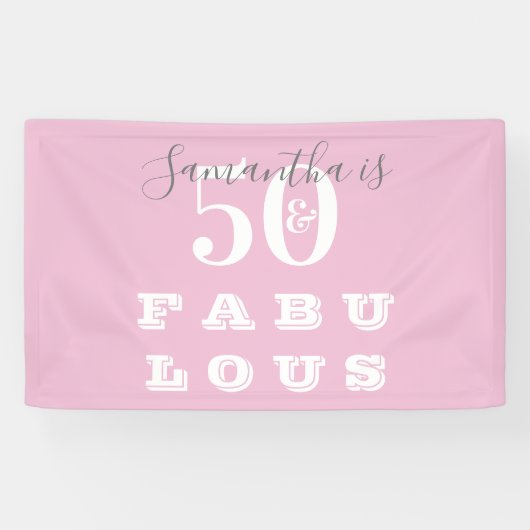 50e verjaardag 50 fabulous Pink Grey Birthday Part Spandoek (Horizontaal)