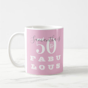 50e verjaardag 50 fabulous roze grijs gepersonalis koffiemok