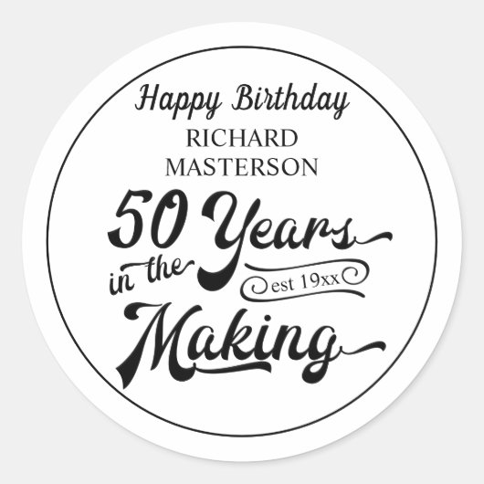 50e verjaardag 50 JAAR IN DE MAKING Persoonlijk Ronde Sticker (Voorkant)