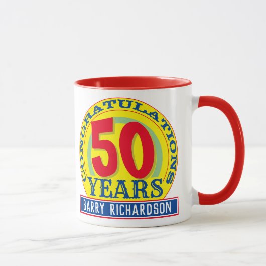 50e verjaardag 50 jaar vieren met naam mok (Rechts)