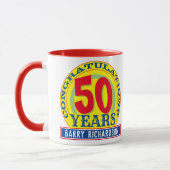 50e verjaardag 50 jaar vieren met naam mok (Links)