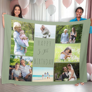 50e verjaardag 7 Foto Collage Sage Green Fleece Deken