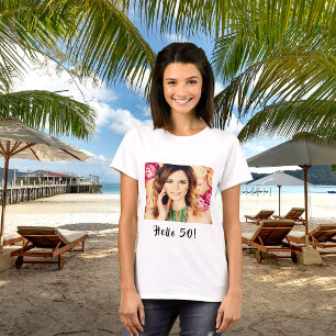 50e verjaardag aangepaste foto hallo 50 vrouw t-shirt