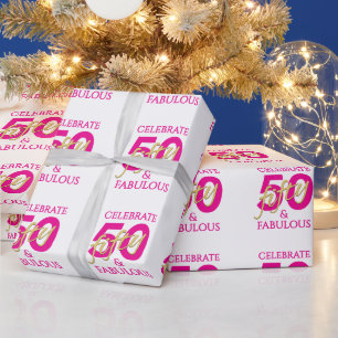 50e verjaardag Aangepaste naam 50 en fantastisch  Cadeaupapier