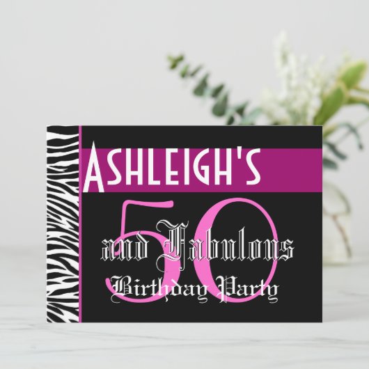 50e verjaardag Aangepaste Sjabloon - Zebra roze zw Kaart (Staand voorkant)