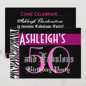 50e verjaardag Aangepaste Sjabloon - Zebra roze zw Kaart (Voorkant / Achterkant)