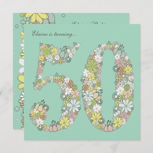 50e verjaardag Aqua Blooms Aangepaste uitnodiging (Voorkant / Achterkant)