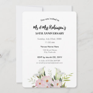 50e verjaardag Aquarel Witte Calla Lelie Rozen Kaart
