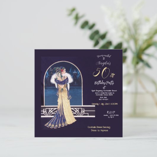 50e verjaardag Art Deco Design Kaart (Staand voorkant)